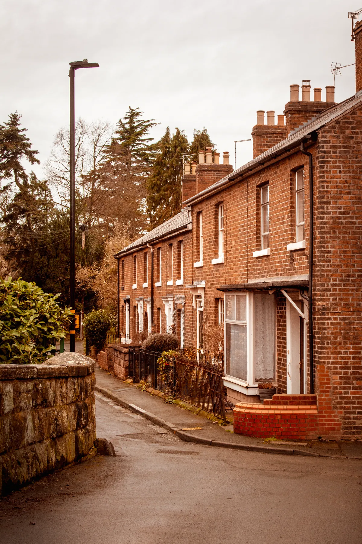 Traditional UK red brick row houses