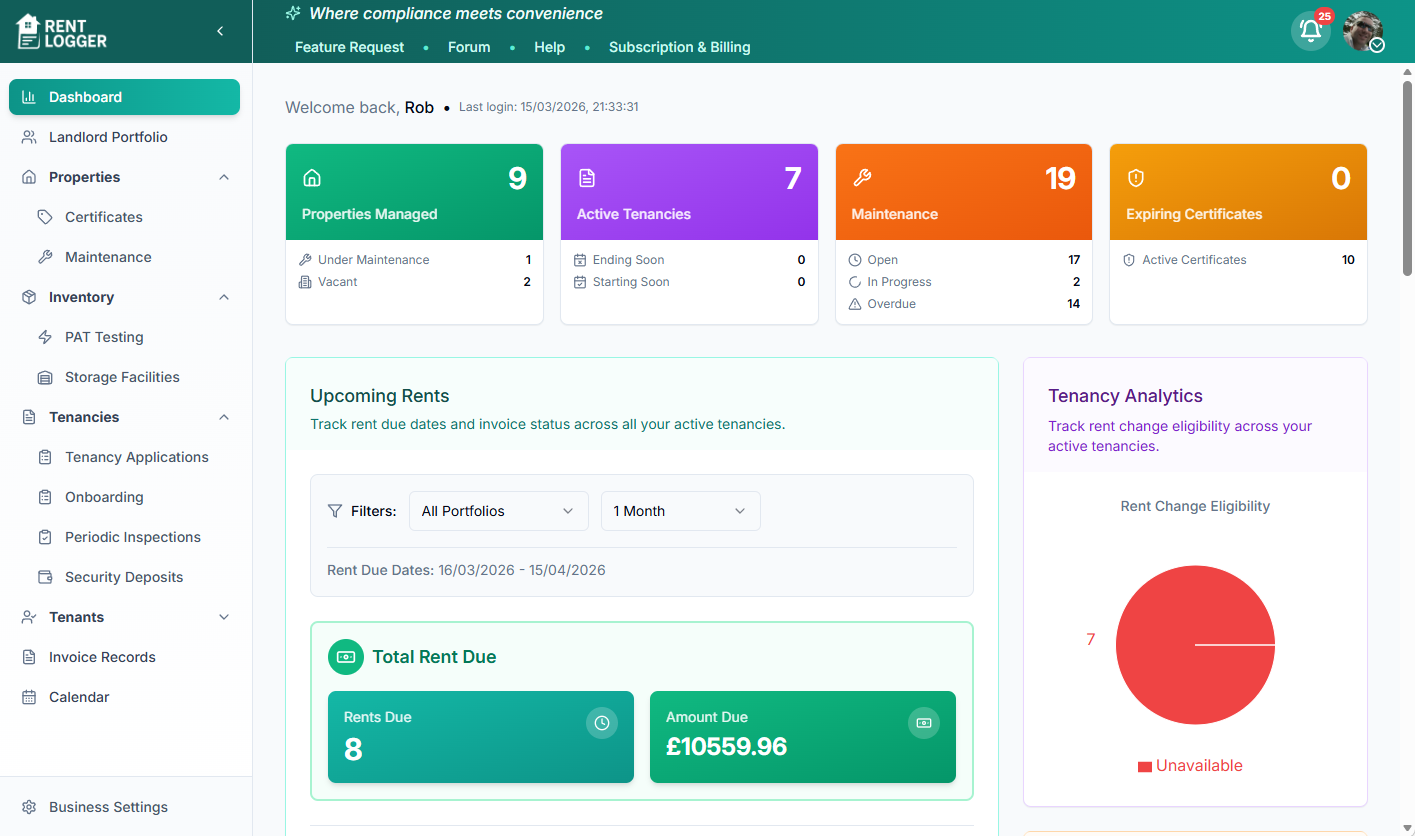 Rent Logger property management dashboard