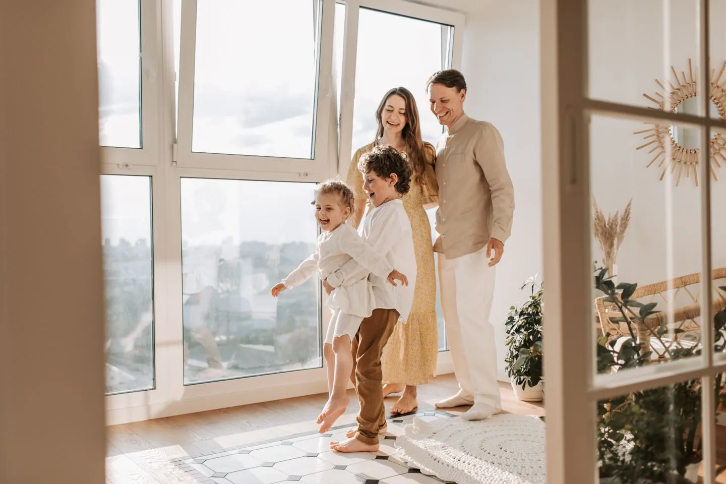 Happy family in rental home