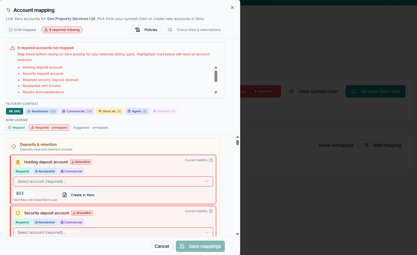 Xero Account Mapping Interface